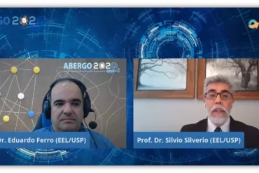 O coordenador da ABERGO, Prof. Eduardo Ferro e Prof. Silvio Silverio, Diretor da EEL. Imagem: captura de tela. 